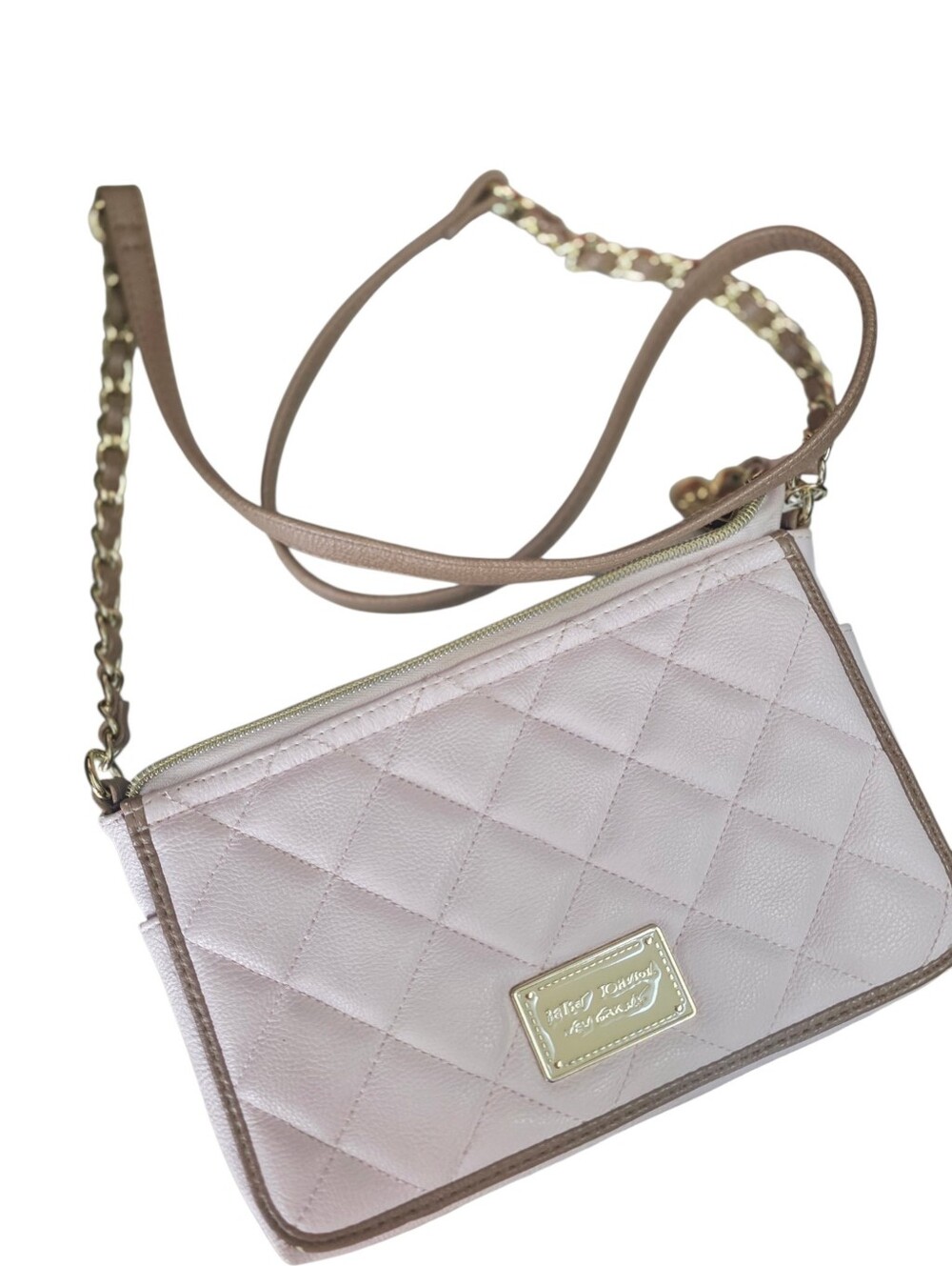 Betsey Johnson Quilted Crossbody Wallet Purse Blush Pink Gold Chain